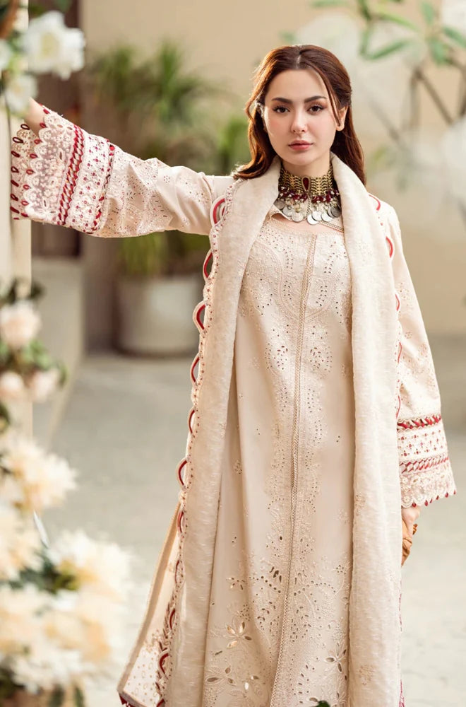 Qalamkar - 3PC Lawn Embroidered Shirt with Embroidered Slub Net Dupatta (Unstitched) - FP1327