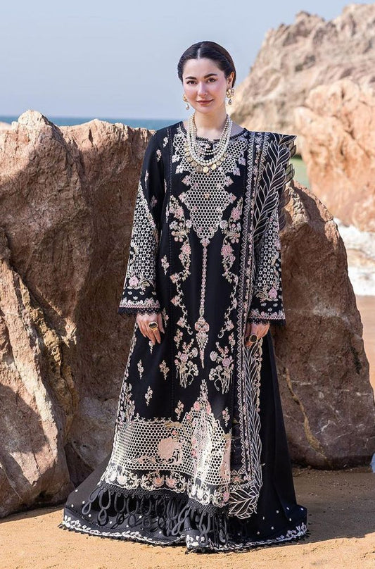 Qalamkaar - 3PC Unstitched Lawn Heavy Embroidered Shirt with Print Embroidered Slub Net Dupatta - FP1036