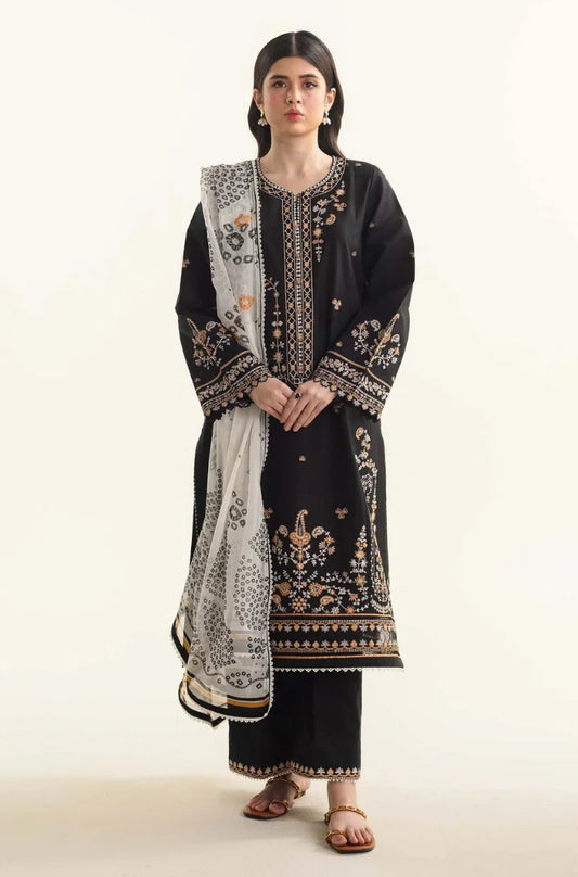 Zara Shah Jahan - 3PC unstiched Lawn Embroidered Shirt With Slub net Dupata and Plan Trouser - FP1099