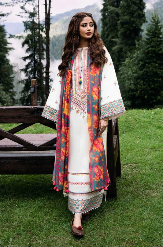 Sapphire - 3PC Lawn Embroidered Shirt with Printed Cotton Net Dupatta (Unstitched) - FP1316