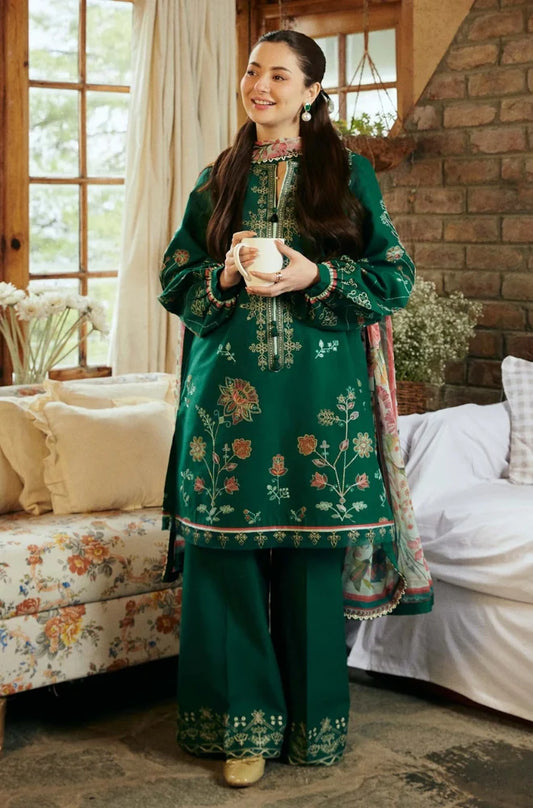 Zara Shah Jahan - 3PC Unstitched Lawn Embroidered Shirt with Cotton Net Dupatta - FP1094