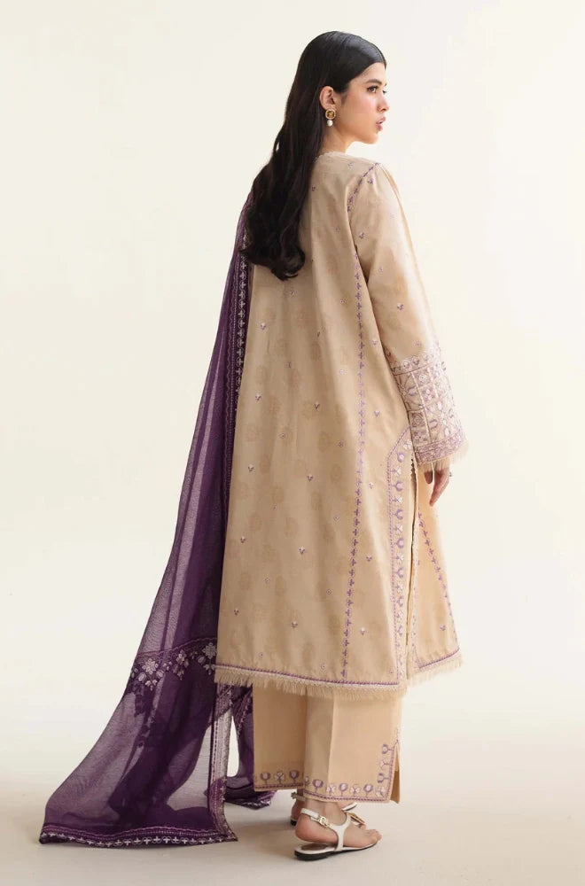 Zara Shah Jahan - 3PC unstiched Lawn Embroidered Shirt With Printed Slub net Dupata and Plan Trouser - FP1100