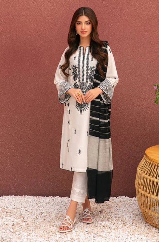 Asim Jofa - 3PC Lawn Embroidered Shirt with Printed Cotton Net Dupatta - FP1021