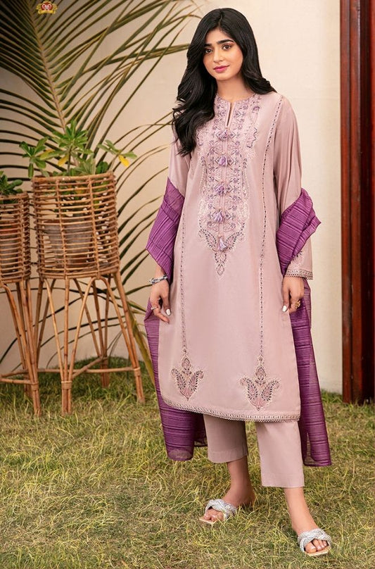 Asim Jofa - 3PC Lawn Embroidered Shirt with Printed Cotton Net Dupatta - FP1022