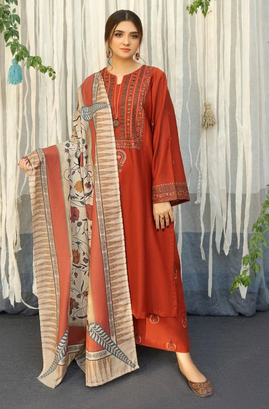 URGE - 3PC Lawn Embroidered Shirt with Printed Slub Net Dupatta - FP0999